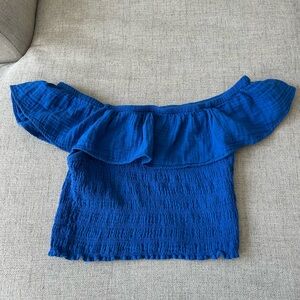 Old Navy Blue Smocked Ruffled Blouse